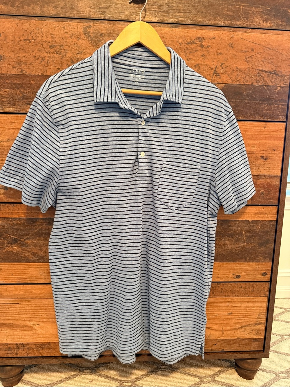 J. Crew Striped Light Blue Polo with Chest Pocket